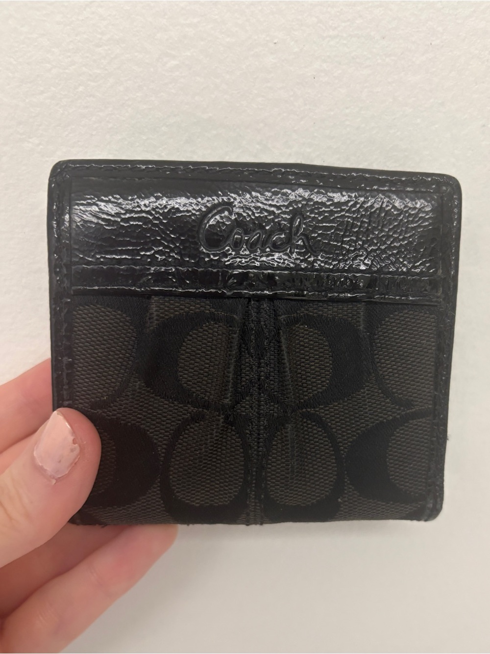 Coach Signature Black Small Bifold Snap Wallet